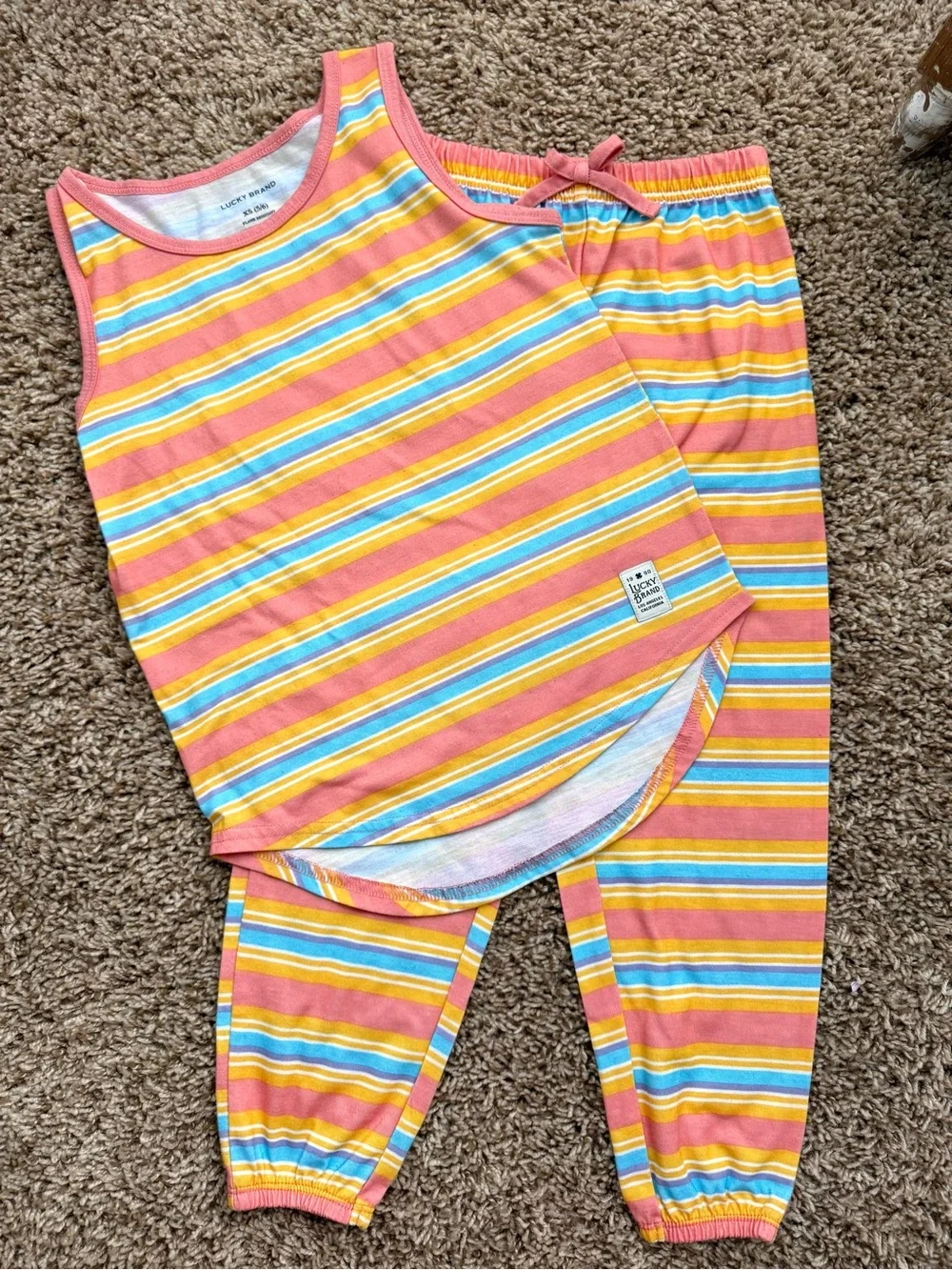 Lucky Brand Girls XS 5/6 Striped Tank & Jogger Pajama Set